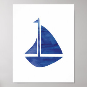 Affiche Bleu nautique Aquarelle Peinture