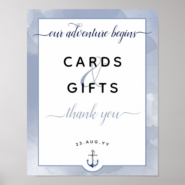 Affiche #Bleu nautique #Cartes et cadeaux d'aquarelle Mari (Devant)