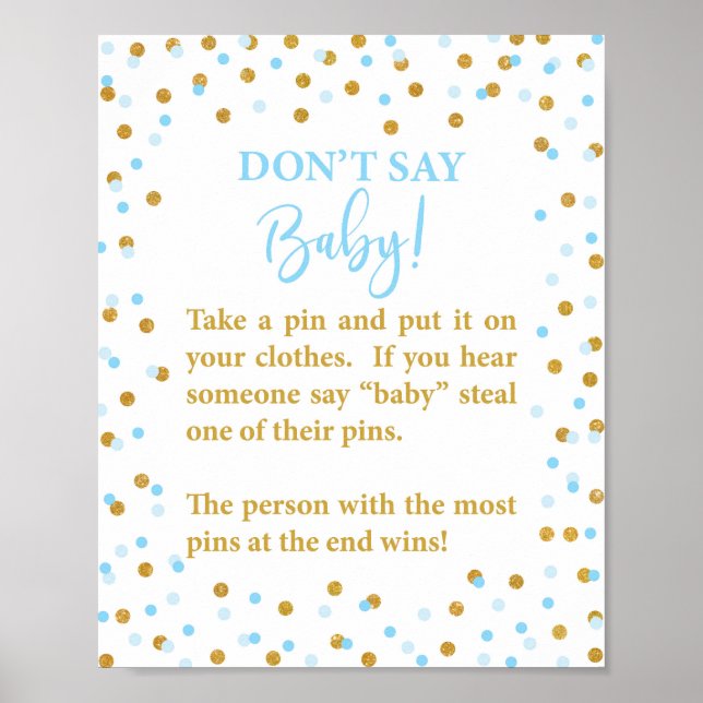 Affiche Bleu ne pas dire Baby shower Jeu signe (Devant)