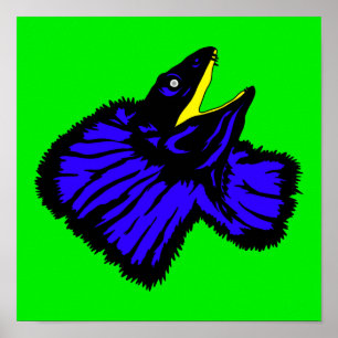 Affiche Bleu néon stylisé Lizard à col poli