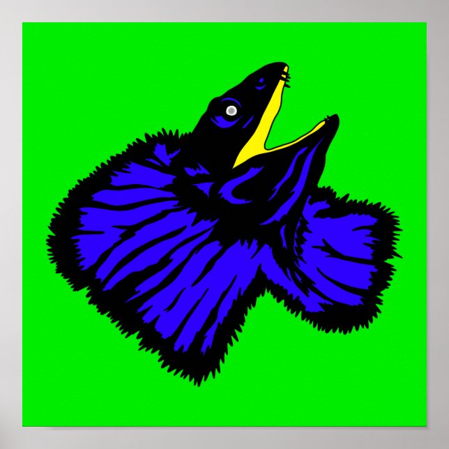 Affiche Bleu néon stylisé Lizard à col poli (Devant)