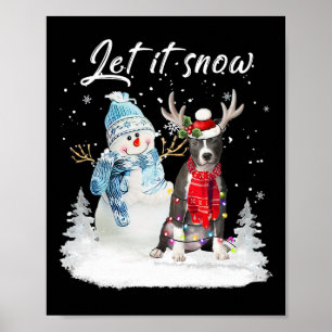 Affiche Bleu Nez Pitbull Père Noël Chien Noël Snowman Noël