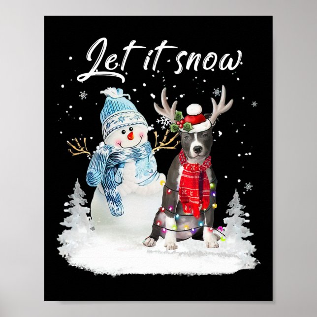 Affiche Bleu Nez Pitbull Père Noël Chien Noël Snowman Noël (Devant)