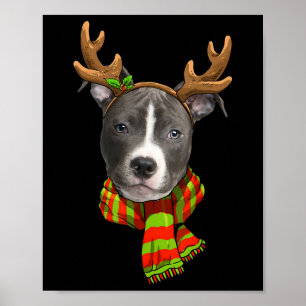 Affiche Bleu Nez Pitbull Reindeer de Noël Animaux Amoureux