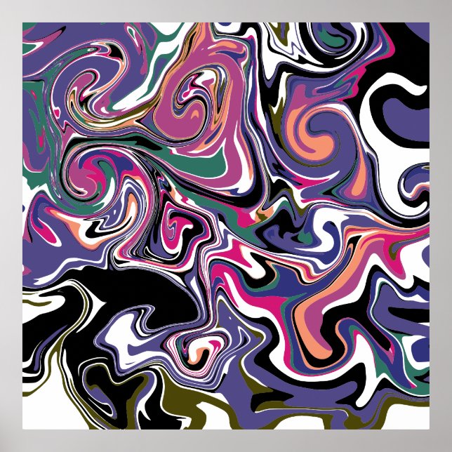 Affiche Bleu, Noir, Corail, Balançoires Blanches Marbre Co (Devant)