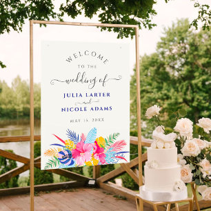 Affiche Bleu Nuit Rose Forêt Tropicale Émeraude Mariage