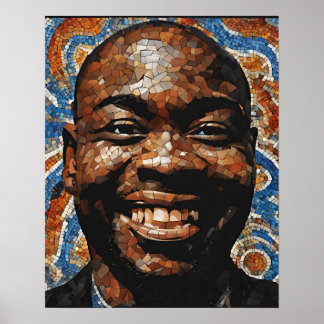 Affiche Bleu Orange Brown Mosaïque Gris Mans Face Art Mur