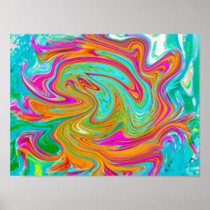 Affiche Bleu, Orange et Rose Chaud Abstrait Rétro Groovy