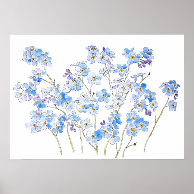 Affiche bleu oubliez moi pas encre et aquarelle 2023 (Devant)