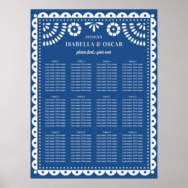 Affiche Bleu Papel Picado Réception de mariage Signal de s (Devant)
