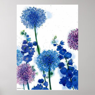 Affiche bleu par l'aquarelle d'u