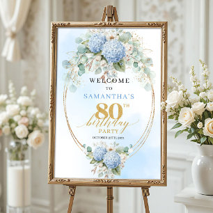 Affiche Bleu pastel floral eucalyptus 80 bienvenue d'anniv