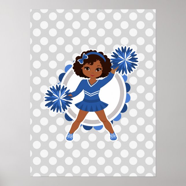 Affiche Bleu Pom-pom girl Africain Américain - Cute Cheer (Devant)
