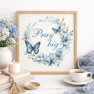 Affiche Bleu Poussiéreux Blanc Floral Priez Grande Décorat