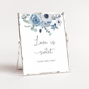 Affiche Bleu poussiéreux floral L'amour est doux, prenez u