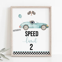 Bleu Race Voiture Limite de vitesse 2 Signal Anniv