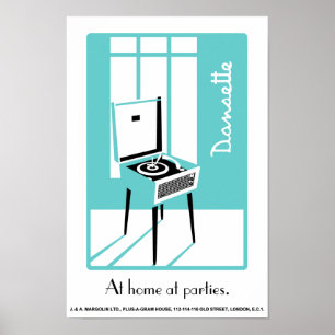 Affiche Bleu Retro Dansette, joueur de record Pop Art