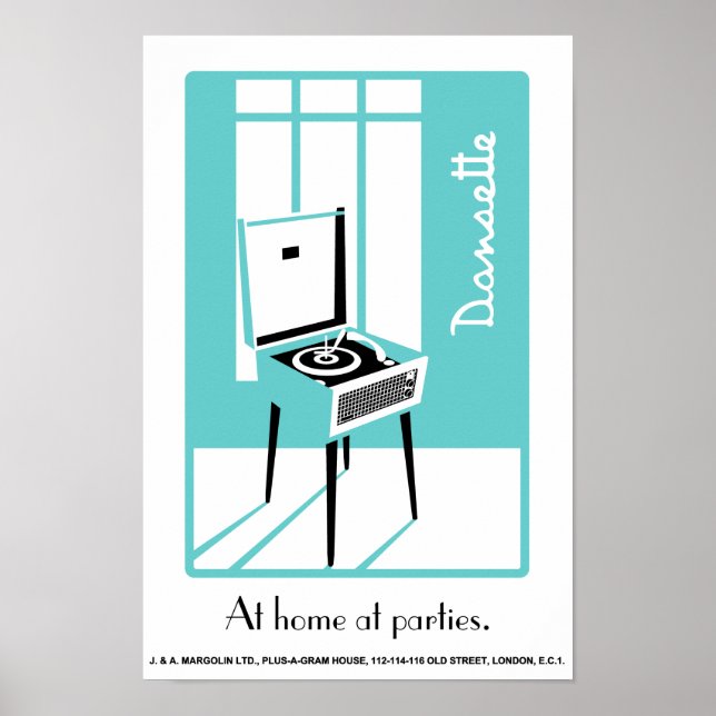 Affiche Bleu Retro Dansette joueur de record Pop Art poste (Devant)