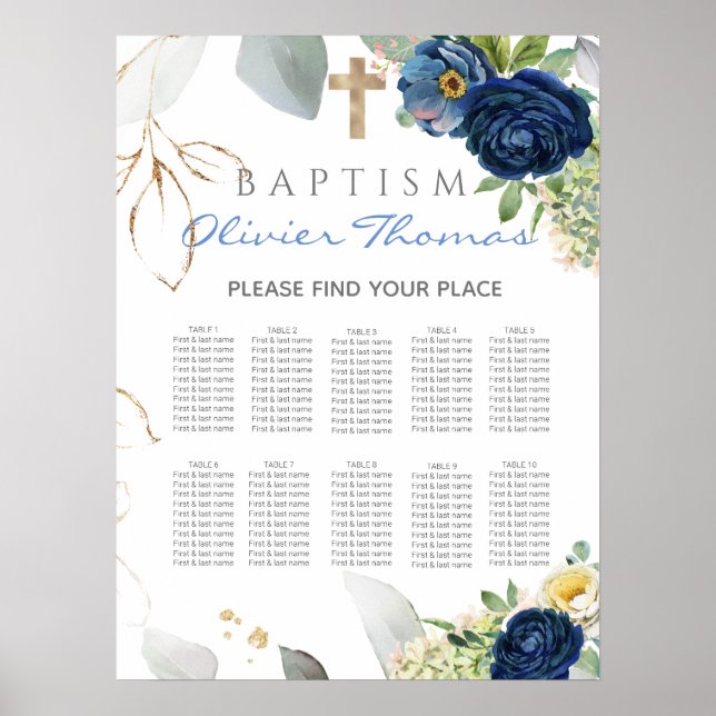 Affiche Bleu Rose Boy Baptism Seating Chart (Devant)