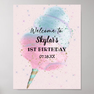 Affiche Bleu rose Coton Bonbon BronzeParties scintillant o