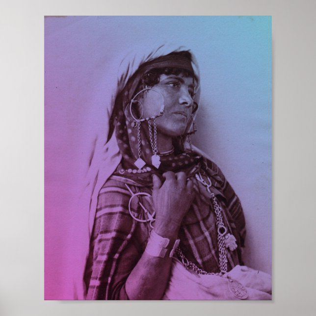 Affiche Bleu rose Maghreb Tunisienne traditionnelle fille  (Devant)
