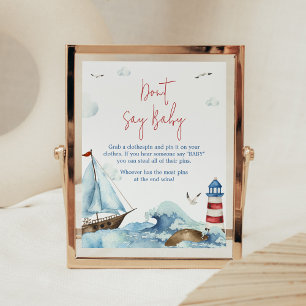 Affiche Bleu rouge Baby shower nautique ne pas dire bébé
