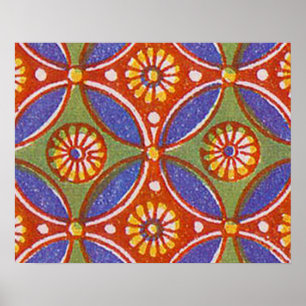 Affiche Bleu rouge Rustique coloré Cercle Egypte Motif d'a