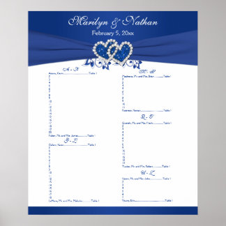 Affiche Bleu Royal, Blanc Floral Reception Places Graphiqu