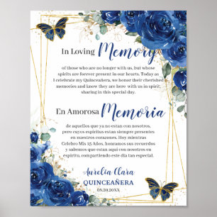 Affiche Bleu Royal Floral Quinceanera 16 En Souvenir Affec