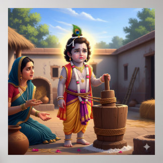 Affiche Bleu Sacré traditionnel Damodara Bala Krishna