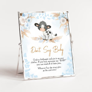 Affiche Bleu Saint Baby shower de vache ne pas dire bébé
