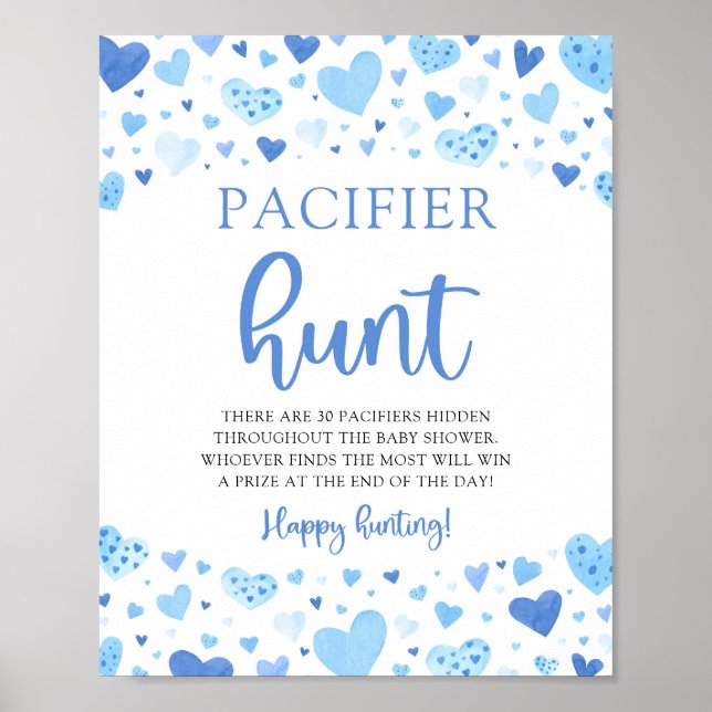 Affiche Bleu Saint-Valentin Baby shower Pacifier Signe de  (Devant)