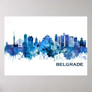 Affiche Bleu Skyline de Belgrade Serbie