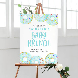 Affiche Bleu Sprinkle Donuts Bébé Brunch Bienvenue