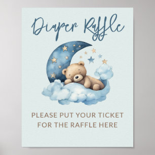 Affiche Bleu sur la lune Baby shower Déchets Raffle