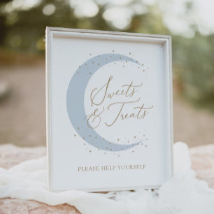 Affiche Bleu sur la lune Baby shower sucreries et friandis