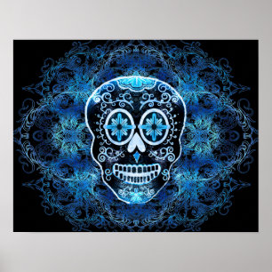Affiche Bleu sur noir Calavera Imprimer