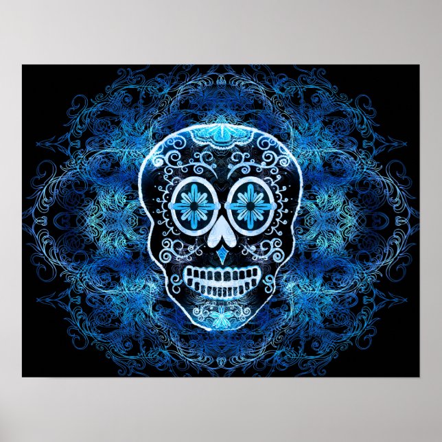 Affiche Bleu sur noir Calavera Imprimer (Devant)