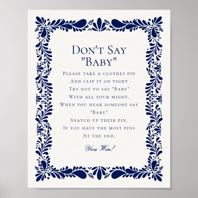 Affiche Bleu Talavera Carreaux Dont Dites Baby shower Jeu (Devant)