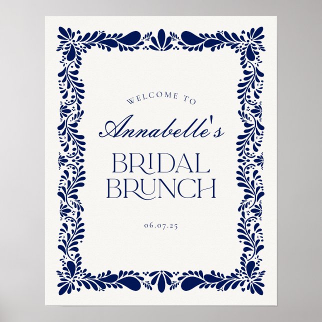 Affiche Bleu Talavera Carrelage Fiesta Bridal Brunch Bienv (Devant)