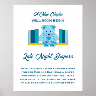 Affiche Bleu Teddy Bear Baby shower Late Night Diapés