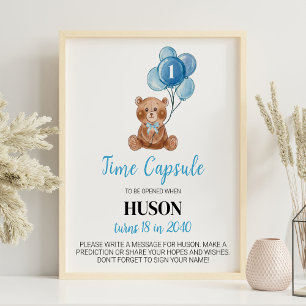 Affiche Bleu Teddy Bear Balloon Anniversaire Heure Signal 