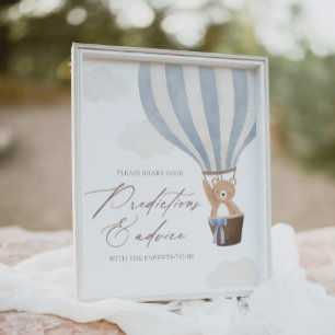 Affiche Bleu Teddy Bear Balloon Conseil Baby shower