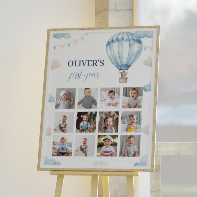 Affiche Bleu Teddy Ours Garçon Anniversaire Photo Jalon Si (Créateur téléchargé)