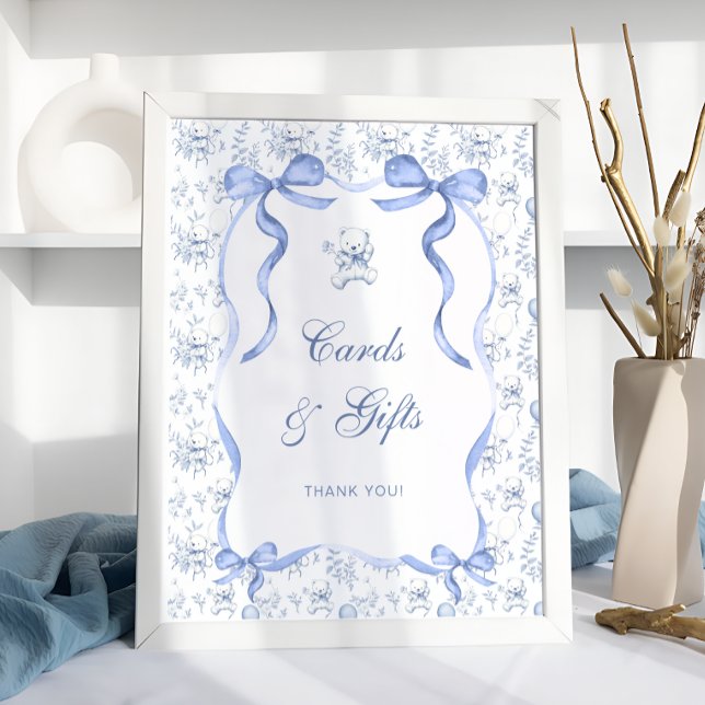 Affiche Bleu Toile Ours Baby showers Cartes et Cadeaux (Créateur téléchargé)