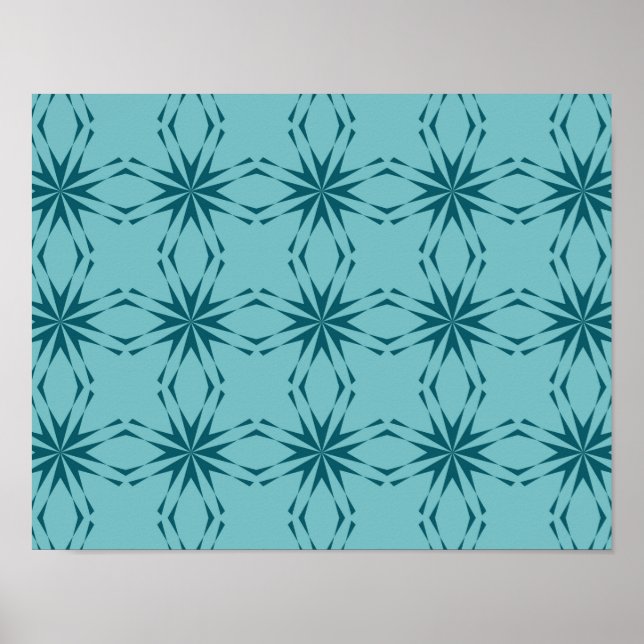 Affiche bleu turquoise, cool, abstraction fleur tendance (Devant)