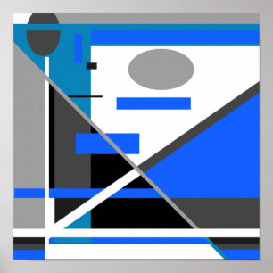 Affiche Bleu Turquoise Gris Noir Blanc Géométrique MXM Loo