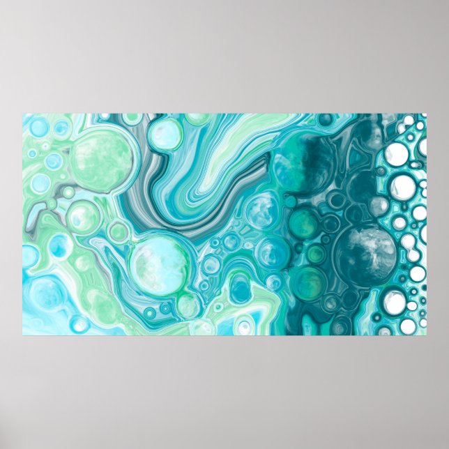 Affiche Bleu, Turquoise Mer Vagues et Bulles (Devant)