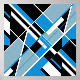 Affiche Bleu Turquoise noir Diagonal Crisscross Design