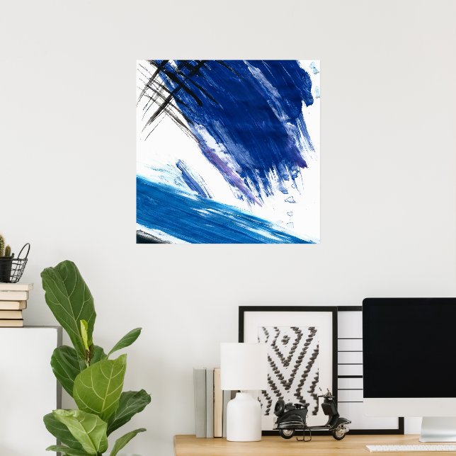 Affiche Bleu vagues abstraite aquarelle art contemporain (Bureau à domicile)